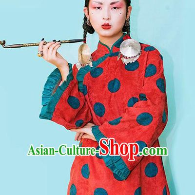 Chinese Traditional Watermelon Red Qipao Dress National Costume Cheongsam for Women