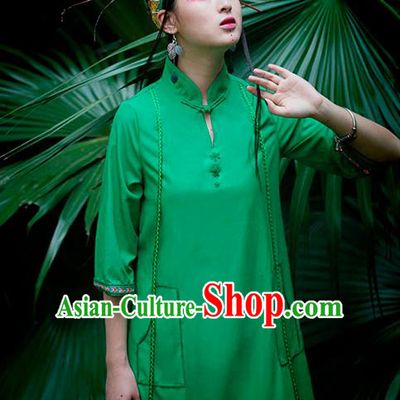 Chinese Traditional Green Qipao Dress National Costume Cheongsam for Women
