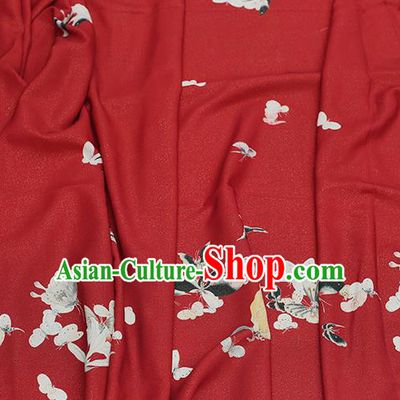 Asian Chinese Classical Printing Butterfly Pattern Design Red Silk Fabric Traditional Hanfu Brocade Material