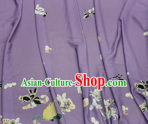 Asian Chinese Classical Printing Butterfly Pattern Design Purple Silk Fabric Traditional Hanfu Brocade Material Asian Chinese Classical Printing Butterfly Pattern Design Purple Silk Fabric Traditional Hanfu Brocade Material