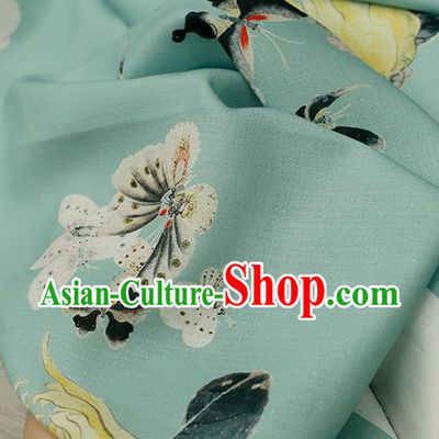 Asian Chinese Classical Printing Butterfly Pattern Design Green Silk Fabric Traditional Hanfu Brocade Material