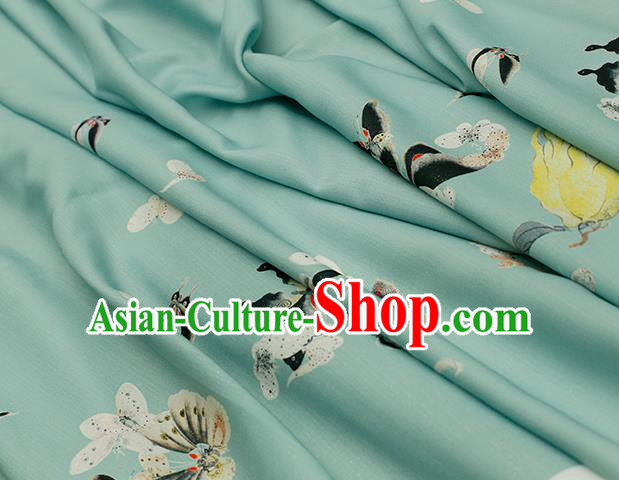Asian Chinese Classical Printing Butterfly Pattern Design Green Silk Fabric Traditional Hanfu Brocade Material Asian Chinese Classical Printing Butterfly Pattern Design Green Silk Fabric Traditional Hanfu Brocade Material