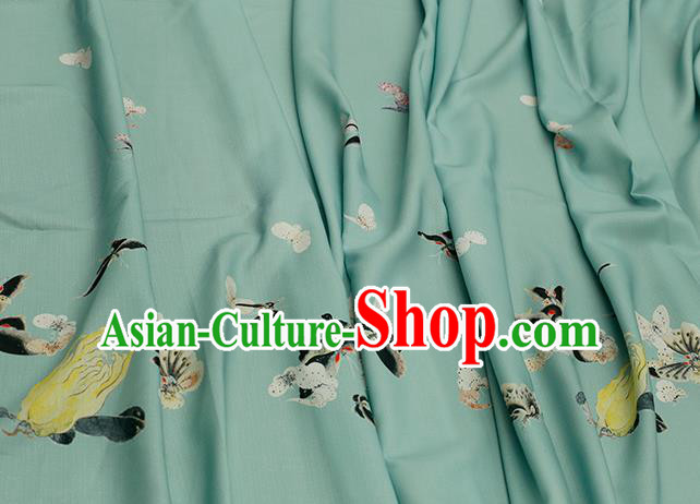 Asian Chinese Classical Printing Butterfly Pattern Design Green Silk Fabric Traditional Hanfu Brocade Material Asian Chinese Classical Printing Butterfly Pattern Design Green Silk Fabric Traditional Hanfu Brocade Material