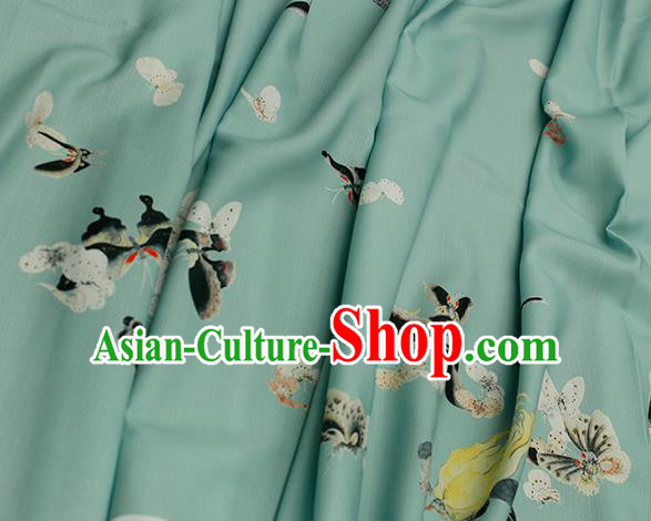 Asian Chinese Classical Printing Butterfly Pattern Design Green Silk Fabric Traditional Hanfu Brocade Material Asian Chinese Classical Printing Butterfly Pattern Design Green Silk Fabric Traditional Hanfu Brocade Material