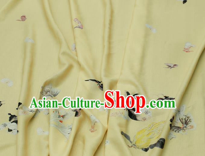 Asian Chinese Classical Printing Butterfly Pattern Design Yellow Silk Fabric Traditional Hanfu Brocade Material Asian Chinese Classical Printing Butterfly Pattern Design Yellow Silk Fabric Traditional Hanfu Brocade Material