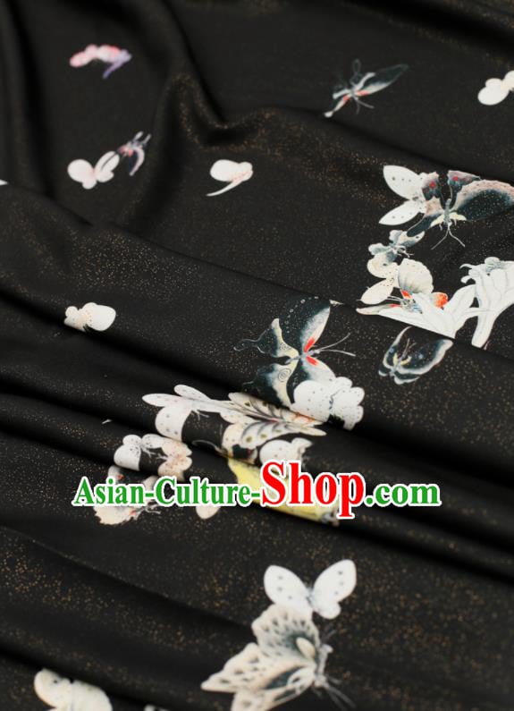 Asian Chinese Classical Printing Butterfly Pattern Design Black Silk Fabric Traditional Hanfu Brocade Material Asian Chinese Classical Printing Butterfly Pattern Design Black Silk Fabric Traditional Hanfu Brocade Material