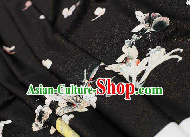 Asian Chinese Classical Printing Butterfly Pattern Design Black Silk Fabric Traditional Hanfu Brocade Material Asian Chinese Classical Printing Butterfly Pattern Design Black Silk Fabric Traditional Hanfu Brocade Material