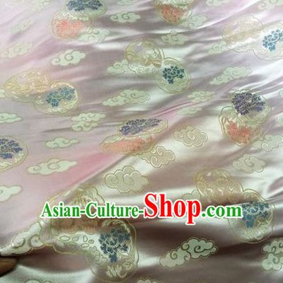 Asian Chinese Classical Cloud Peony Pattern Design Pink Silk Fabric Traditional Nanjing Brocade Material