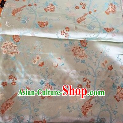 Asian Chinese Classical Peony Birds Pattern Design Beige Silk Fabric Traditional Nanjing Brocade Material