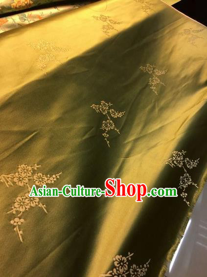Asian Chinese Classical Plum Blossom Pattern Design Golden Silk Fabric Traditional Nanjing Brocade Material Asian Chinese Classical Plum Blossom Pattern Design Golden Silk Fabric Traditional Nanjing Brocade Material