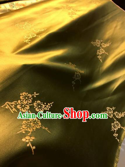Asian Chinese Classical Plum Blossom Pattern Design Golden Silk Fabric Traditional Nanjing Brocade Material Asian Chinese Classical Plum Blossom Pattern Design Golden Silk Fabric Traditional Nanjing Brocade Material