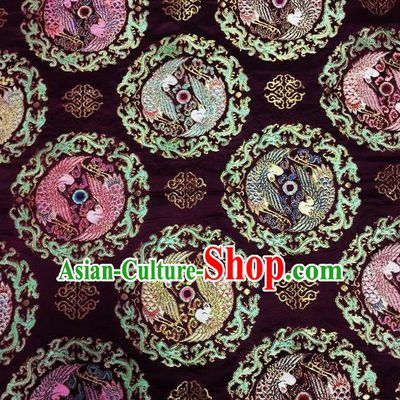 Asian Chinese Classical Swan Pattern Design Wine Red Silk Fabric Traditional Nanjing Brocade Material