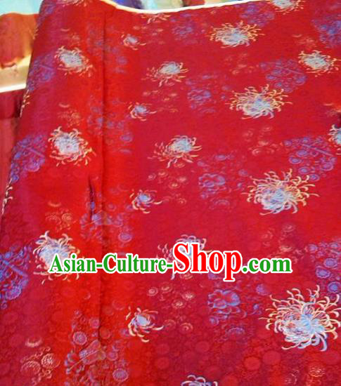 Asian Chinese Classical Chrysanthemum Pattern Design Red Silk Fabric Traditional Nanjing Brocade Material Asian Chinese Classical Chrysanthemum Pattern Design Red Silk Fabric Traditional Nanjing Brocade Material