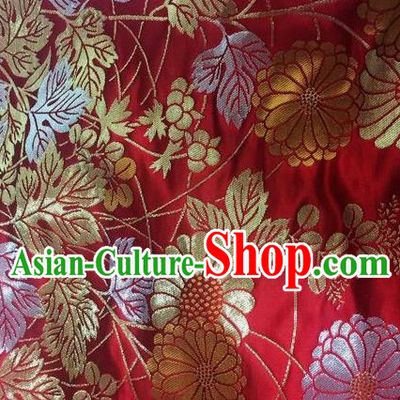 Asian Chinese Classical Sunflowers Pattern Design Red Silk Fabric Traditional Nanjing Brocade Material