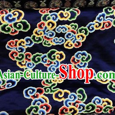 Asian Chinese Classical Auspicious Cloud Pattern Design Navy Silk Fabric Traditional Nanjing Brocade Material