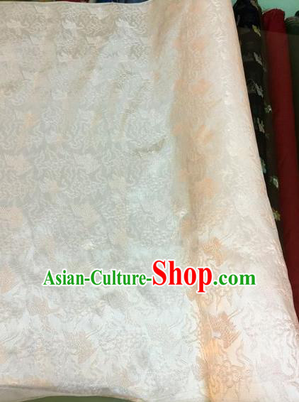 Asian Chinese Classical Cloud Cranes Pattern Design Beige Silk Fabric Traditional Nanjing Brocade Material Asian Chinese Classical Cloud Cranes Pattern Design Beige Silk Fabric Traditional Nanjing Brocade Material