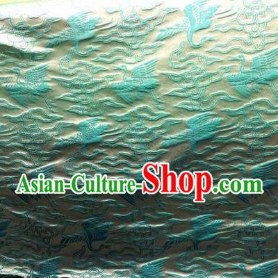 Asian Chinese Classical Cloud Light Blue Cranes Pattern Design Silk Fabric Traditional Nanjing Brocade Material