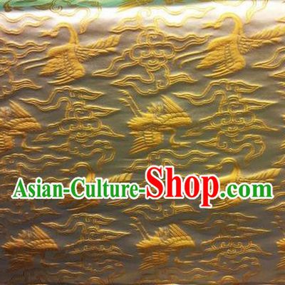 Asian Chinese Classical Cloud Golden Cranes Pattern Design Silk Fabric Traditional Nanjing Brocade Material