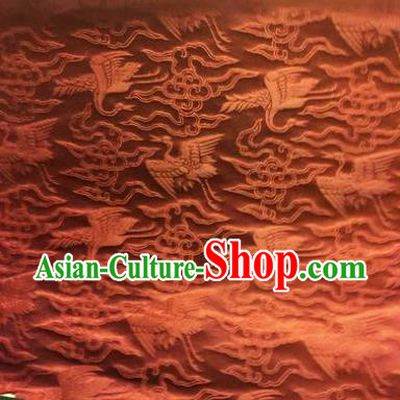 Asian Chinese Classical Cloud Cranes Pattern Design Rust Red Silk Fabric Traditional Nanjing Brocade Material