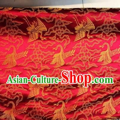 Asian Chinese Classical Cloud Cranes Pattern Design Red Silk Fabric Traditional Nanjing Brocade Material