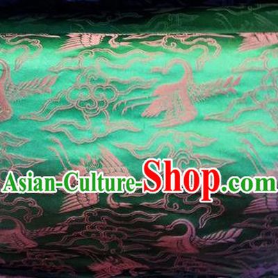 Asian Chinese Classical Cloud Cranes Pattern Design Green Silk Fabric Traditional Nanjing Brocade Material