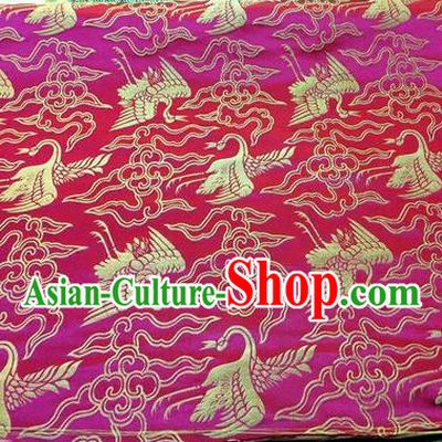 Asian Chinese Classical Cloud Cranes Pattern Design Rosy Silk Fabric Traditional Nanjing Brocade Material