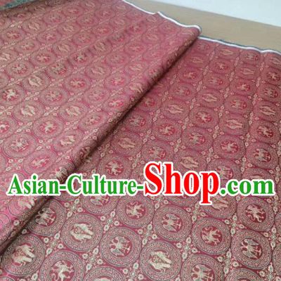 Asian Chinese Classical Birds Pattern Design Wine Red Silk Fabric Traditional Nanjing Brocade Material