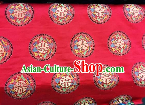 Asian Chinese Classical Round Pattern Design Red Silk Fabric Traditional Nanjing Brocade Material Asian Chinese Classical Round Pattern Design Red Silk Fabric Traditional Nanjing Brocade Material