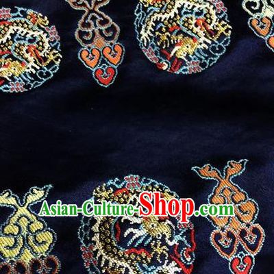 Asian Chinese Classical Auspicious Dragon Pattern Design Navy Silk Fabric Traditional Nanjing Brocade Material