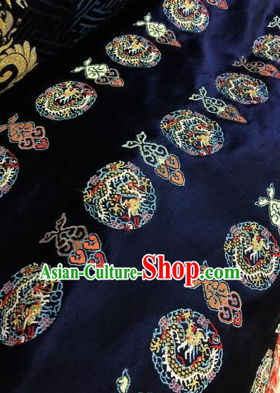 Asian Chinese Classical Auspicious Dragon Pattern Design Navy Silk Fabric Traditional Nanjing Brocade Material Asian Chinese Classical Auspicious Dragon Pattern Design Navy Silk Fabric Traditional Nanjing Brocade Material