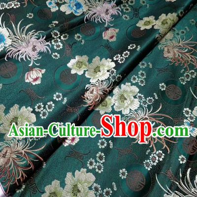 Asian Chinese Classical Chrysanthemum Pattern Design Atrovirens Silk Fabric Traditional Nanjing Brocade Material