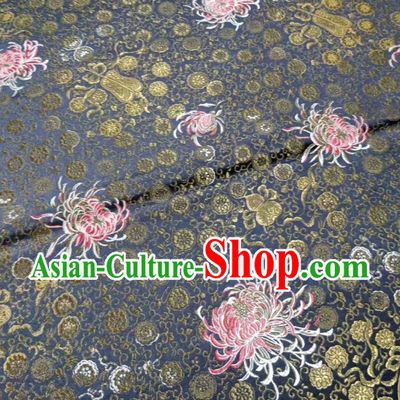 Asian Chinese Classical Chrysanthemum Pattern Design Grey Silk Fabric Traditional Nanjing Brocade Material