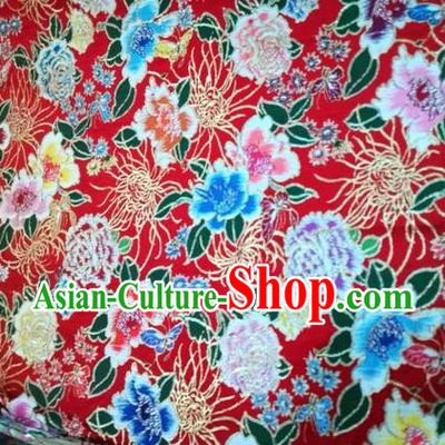 Asian Chinese Classical Chrysanthemum Peony Pattern Design Wedding Red Silk Fabric Traditional Nanjing Brocade Material