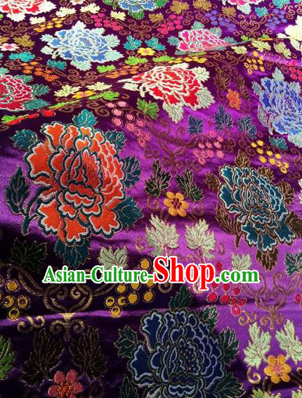 Asian Chinese Classical Peony Pattern Design Purple Silk Fabric Traditional Nanjing Brocade Material Asian Chinese Classical Peony Pattern Design Purple Silk Fabric Traditional Nanjing Brocade Material
