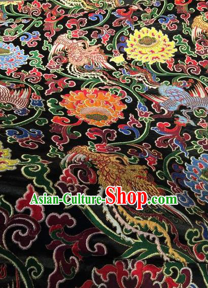 Asian Chinese Classical Phoenix Lotus Pattern Design Black Silk Fabric Traditional Nanjing Brocade Material Asian Chinese Classical Phoenix Lotus Pattern Design Black Silk Fabric Traditional Nanjing Brocade Material