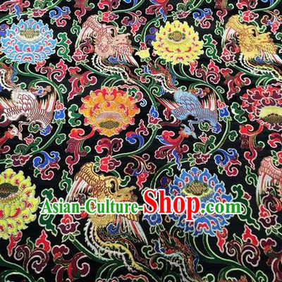 Asian Chinese Classical Phoenix Lotus Pattern Design Black Silk Fabric Traditional Nanjing Brocade Material