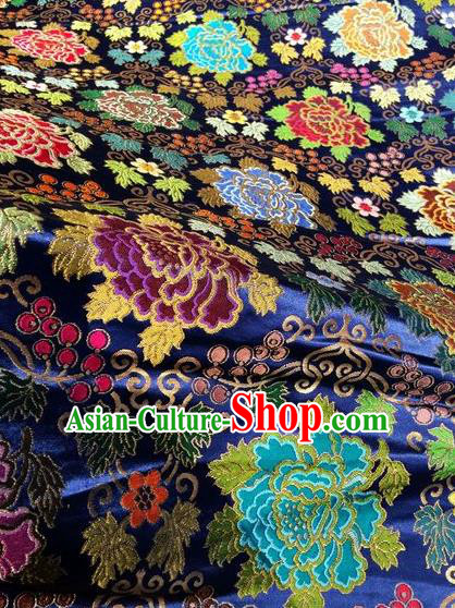 Asian Chinese Classical Peony Pattern Design Royalblue Silk Fabric Traditional Nanjing Brocade Material Asian Chinese Classical Peony Pattern Design Royalblue Silk Fabric Traditional Nanjing Brocade Material