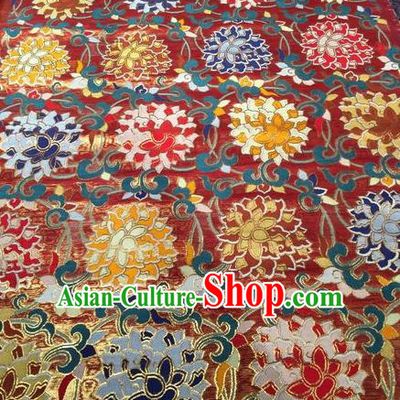 Asian Chinese Classical Lotus Pattern Design Red Silk Fabric Traditional Nanjing Brocade Material