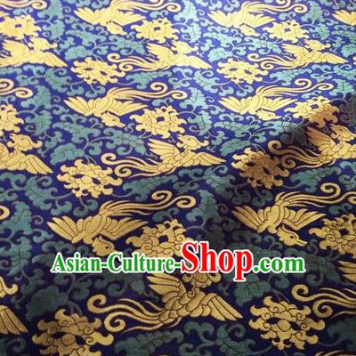 Asian Chinese Classical Cloud Phoenix Pattern Design Royalblue Silk Fabric Traditional Nanjing Brocade Material