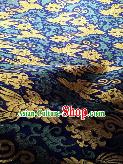 Asian Chinese Classical Cloud Phoenix Pattern Design Royalblue Silk Fabric Traditional Nanjing Brocade Material Asian Chinese Classical Cloud Phoenix Pattern Design Royalblue Silk Fabric Traditional Nanjing Brocade Material