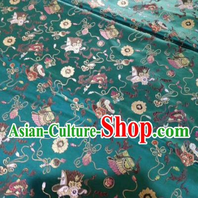 Asian Chinese Classical Spindle Pattern Design Deep Green Silk Fabric Traditional Nanjing Brocade Material
