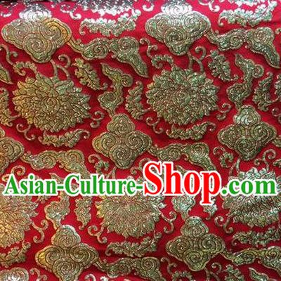 Asian Chinese Classical Cloud Lotus Pattern Design Red Silk Fabric Traditional Nanjing Brocade Material