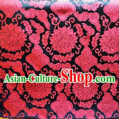 Asian Chinese Classical Cloud Lotus Pattern Design Black Silk Fabric Traditional Nanjing Brocade Material