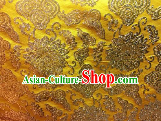 Asian Chinese Classical Cloud Lotus Pattern Design Golden Silk Fabric Traditional Nanjing Brocade Material Asian Chinese Classical Cloud Lotus Pattern Design Golden Silk Fabric Traditional Nanjing Brocade Material