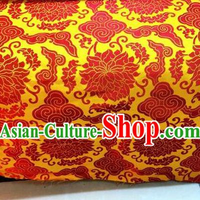 Asian Chinese Classical Cloud Lotus Pattern Design Yellow Silk Fabric Traditional Nanjing Brocade Material