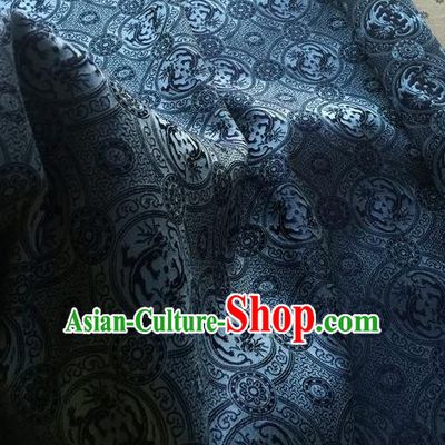 Asian Chinese Classical Dragon Pattern Design Navy Silk Fabric Traditional Nanjing Brocade Material