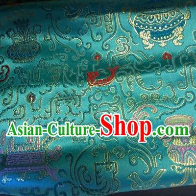 Asian Chinese Classical Sacrifice Pattern Design Green Silk Fabric Traditional Nanjing Brocade Material