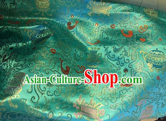 Asian Chinese Classical Sacrifice Pattern Design Green Silk Fabric Traditional Nanjing Brocade Material Asian Chinese Classical Sacrifice Pattern Design Green Silk Fabric Traditional Nanjing Brocade Material