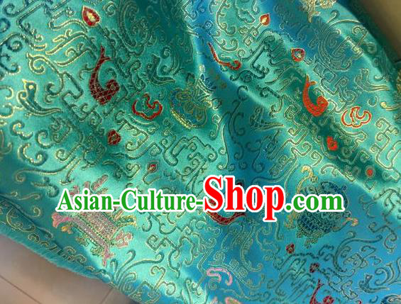 Asian Chinese Classical Sacrifice Pattern Design Green Silk Fabric Traditional Nanjing Brocade Material Asian Chinese Classical Sacrifice Pattern Design Green Silk Fabric Traditional Nanjing Brocade Material