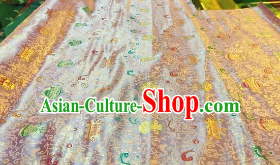 Asian Chinese Classical Eight Treasures Pattern Design Pink Silk Fabric Traditional Nanjing Brocade Material Asian Chinese Classical Eight Treasures Pattern Design Pink Silk Fabric Traditional Nanjing Brocade Material